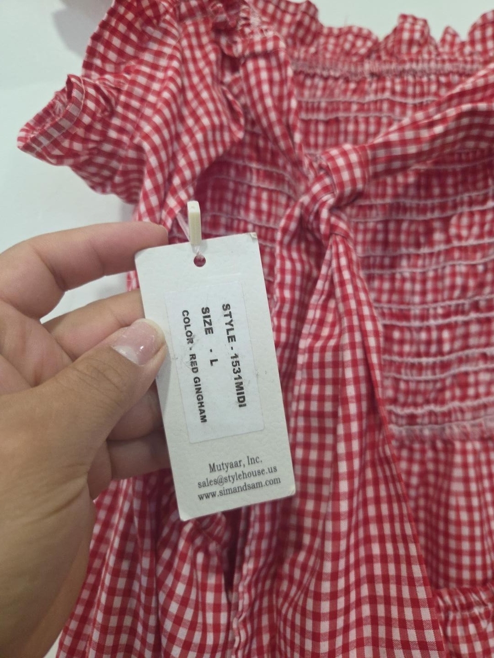 Pink Gingham Smocked Midi Dress with Ruffle Straps - Picture 5 of 5
